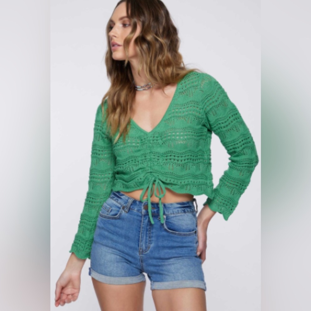 O'NEILL Harbor Womens Open Knit Cinch Jade Sweater NWOT